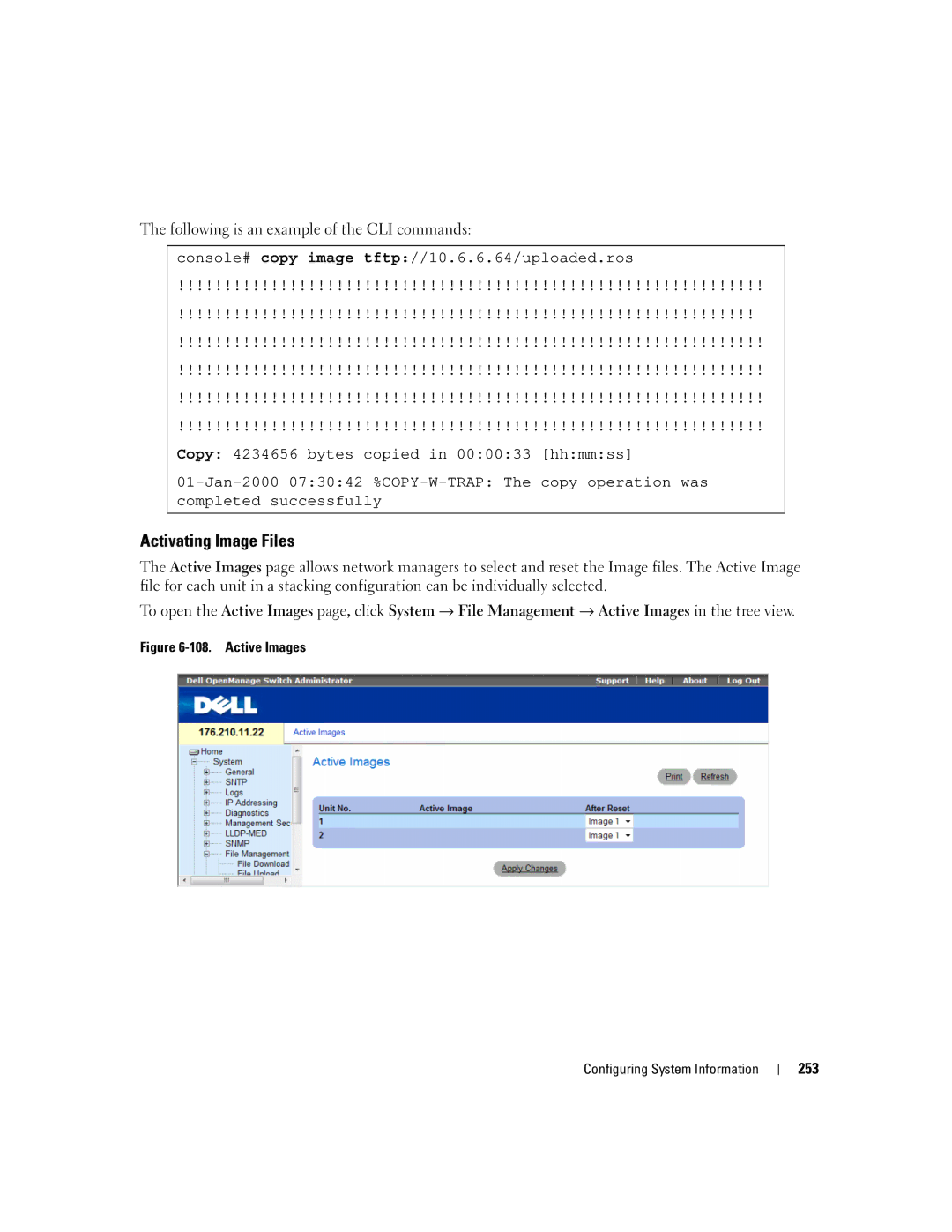 Dell 3548 manual Activating Image Files, Active Images Configuring System Information 