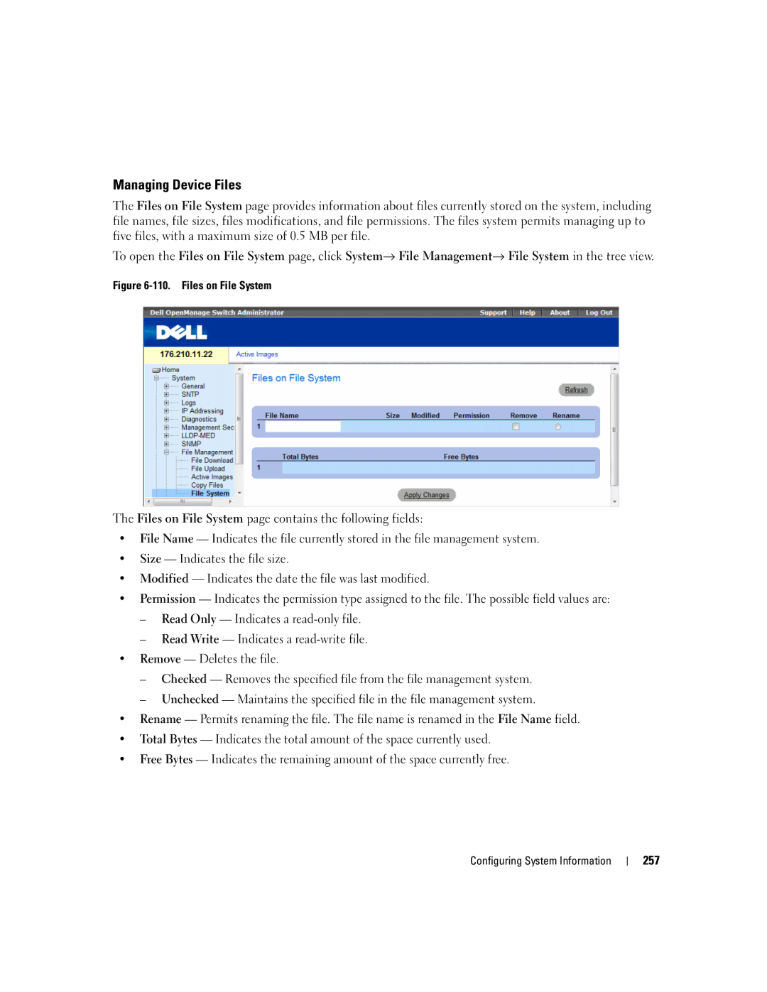 Dell 3548 manual Managing Device Files, Files on File System 