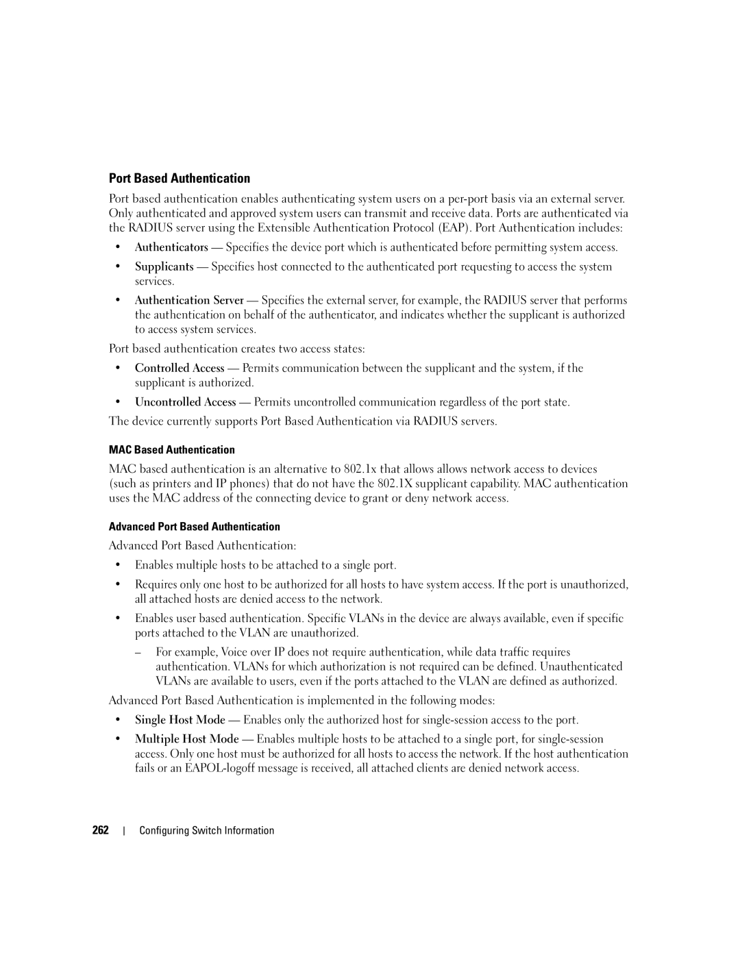 Dell 3548 manual Port Based Authentication 