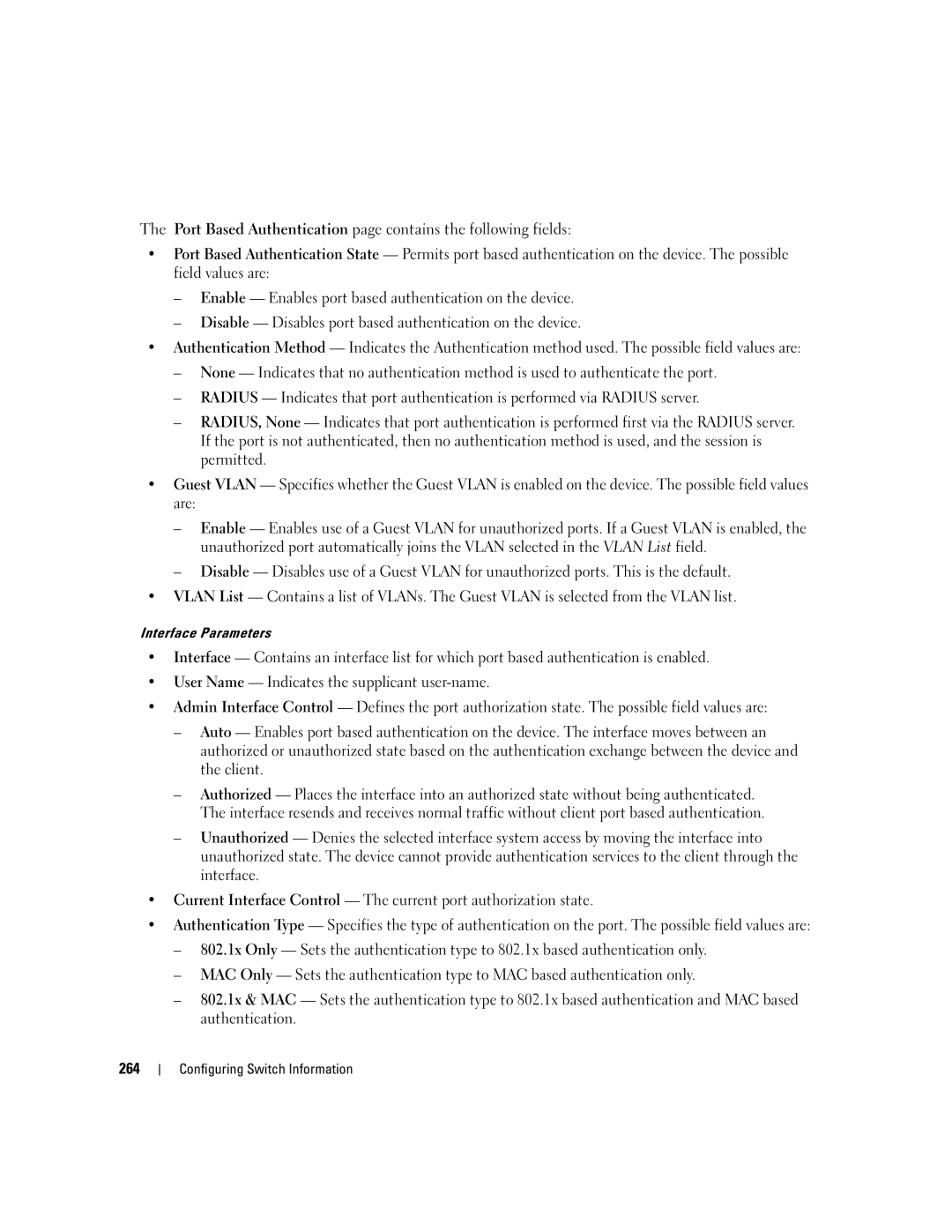 Dell 3548 manual Interface Parameters 