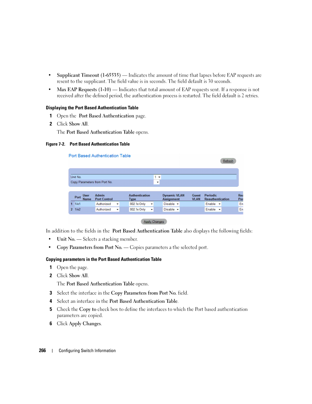 Dell 3548 manual Port Based Authentication Table 