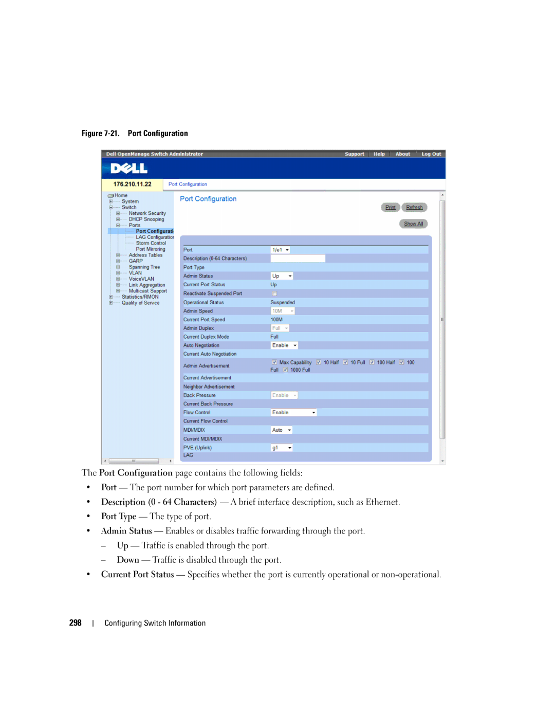 Dell 3548 manual Port Configuration 