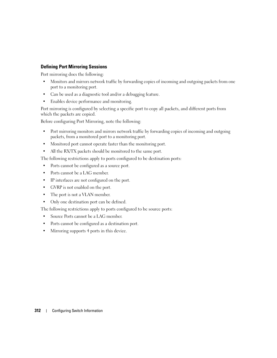 Dell 3548 manual Defining Port Mirroring Sessions 