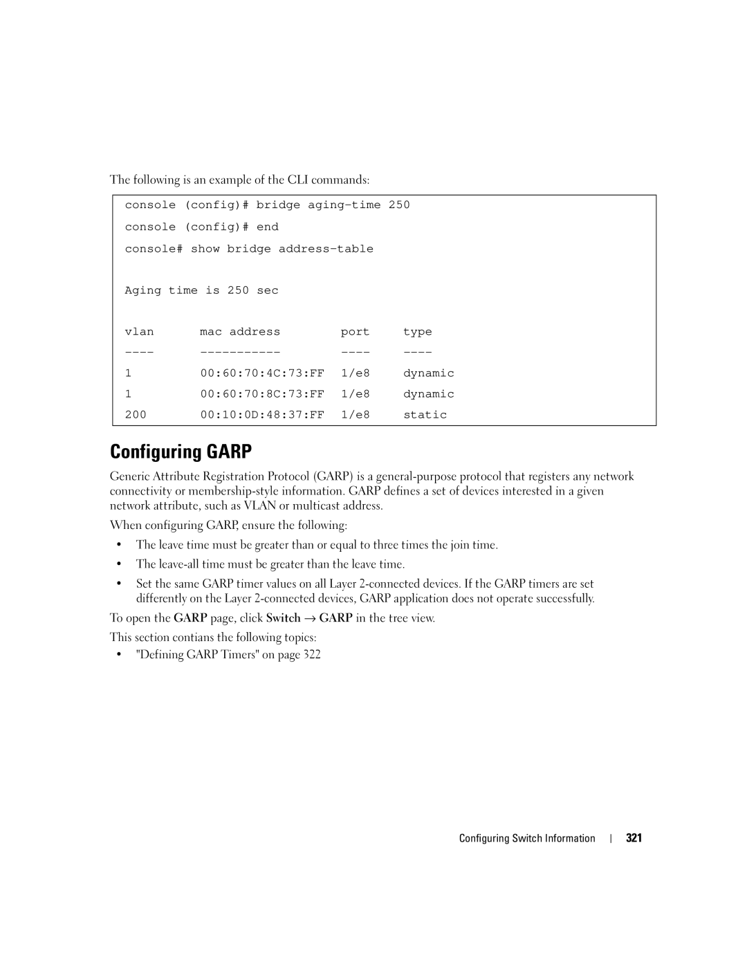 Dell 3548 manual Configuring Garp 