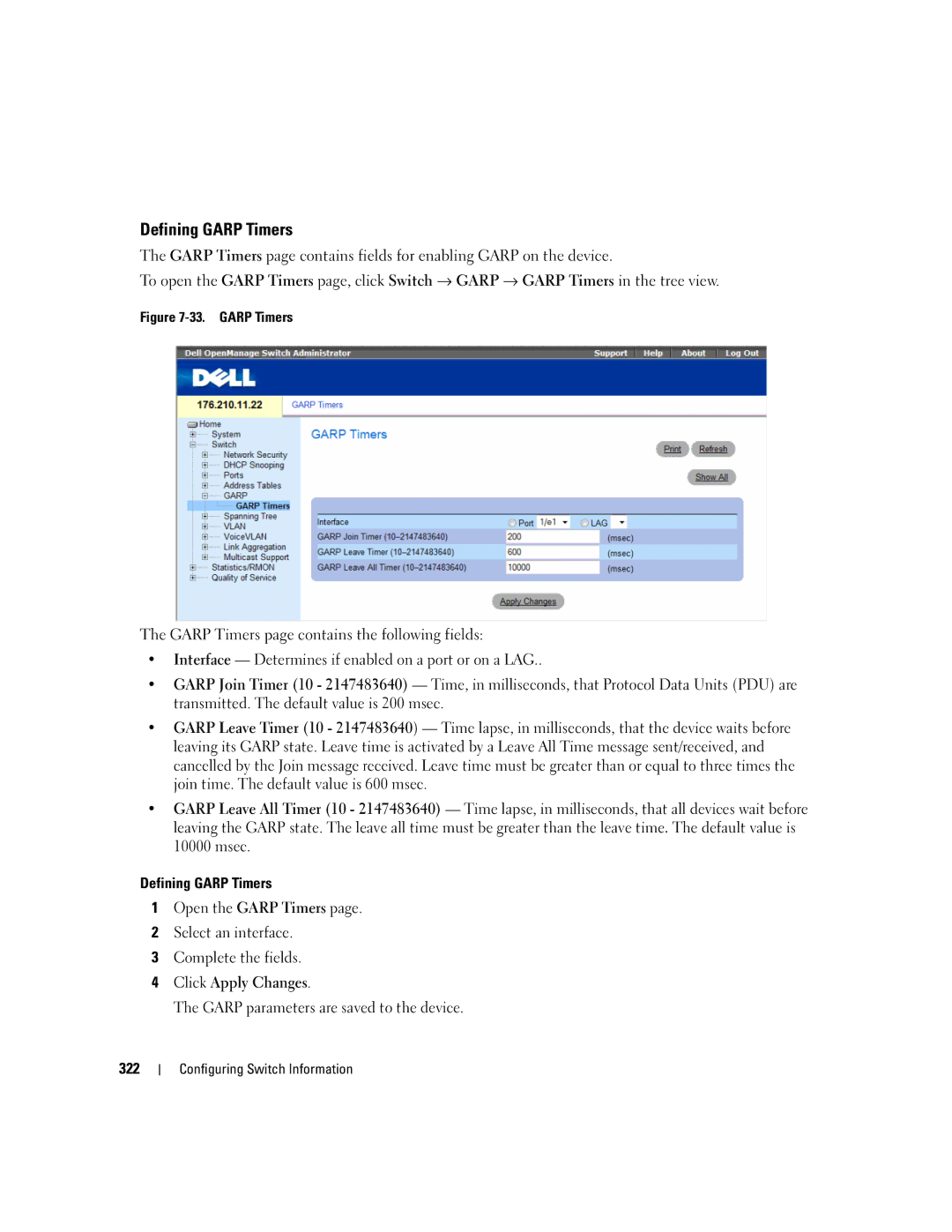 Dell 3548 manual Defining Garp Timers 