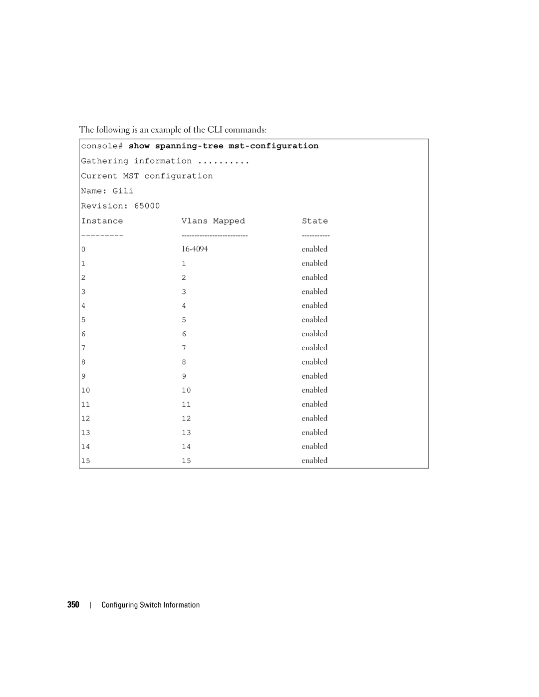 Dell 3548 manual Console# show spanning-tree mst-configuration, 16-4094 