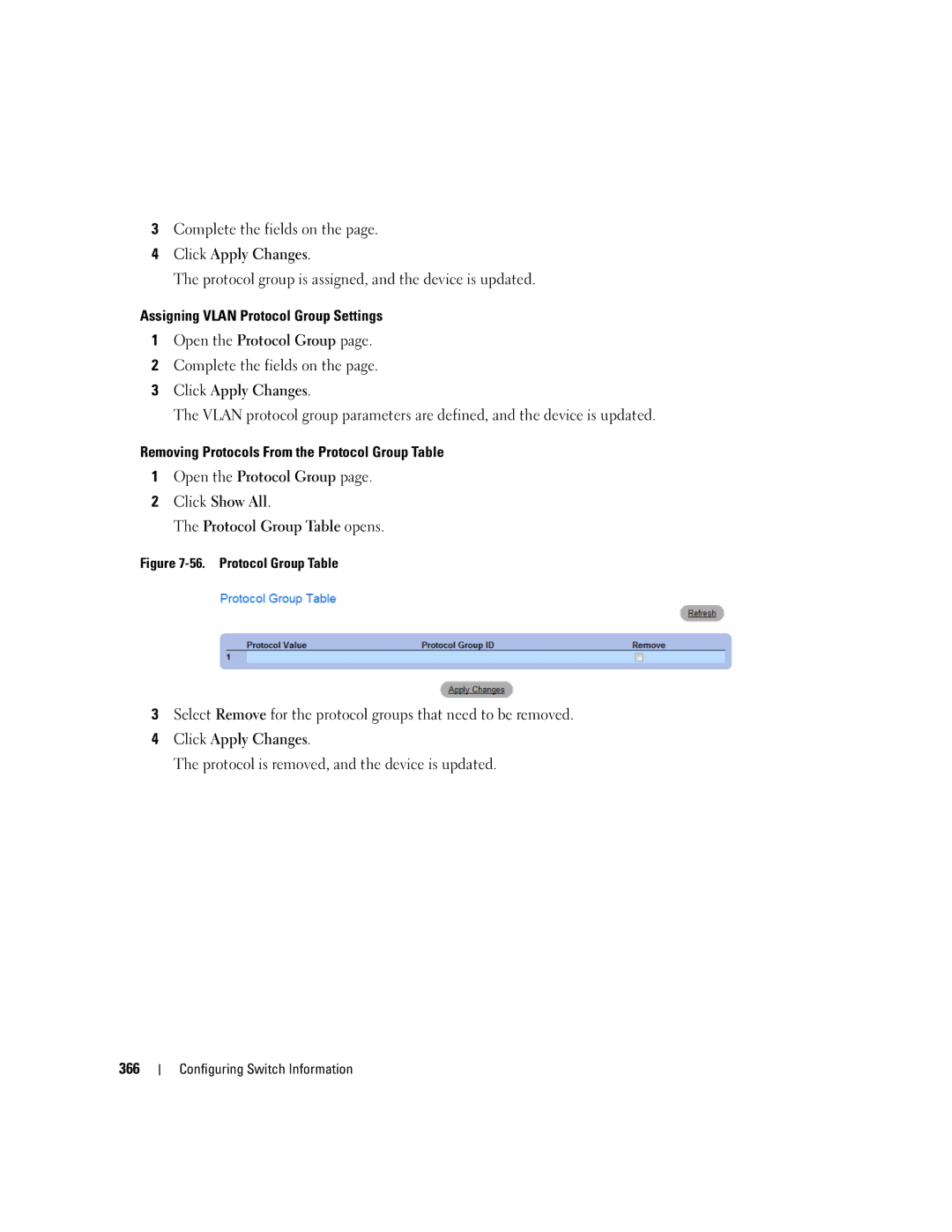 Dell 3548 manual Protocol Group Table 