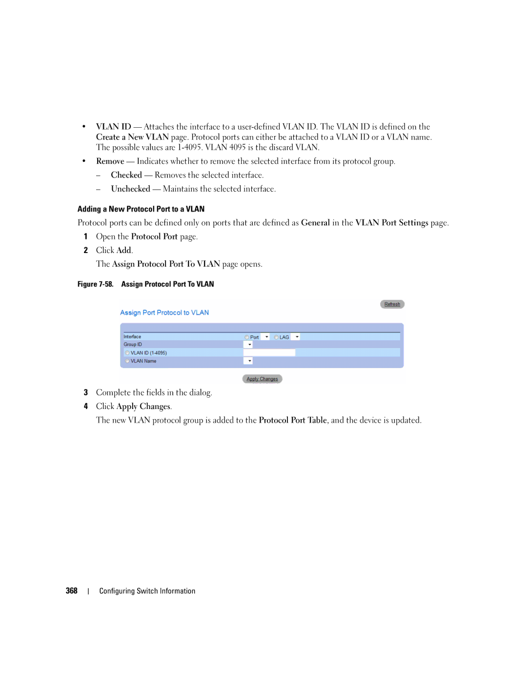 Dell 3548 manual Assign Protocol Port To Vlan 