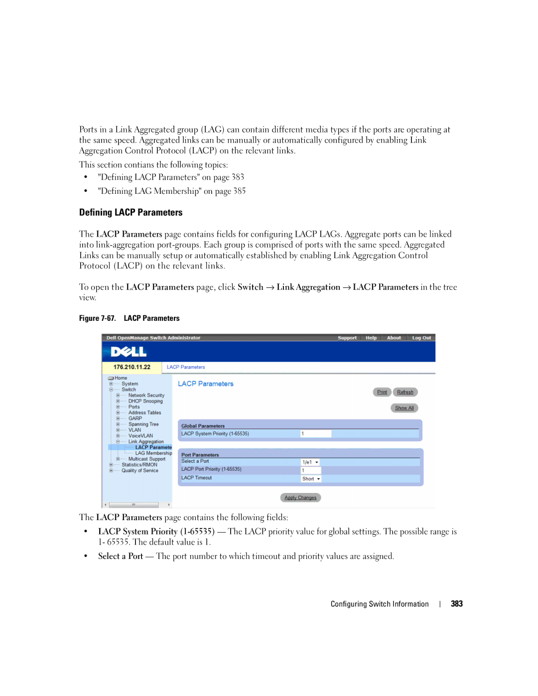 Dell 3548 manual Defining Lacp Parameters 