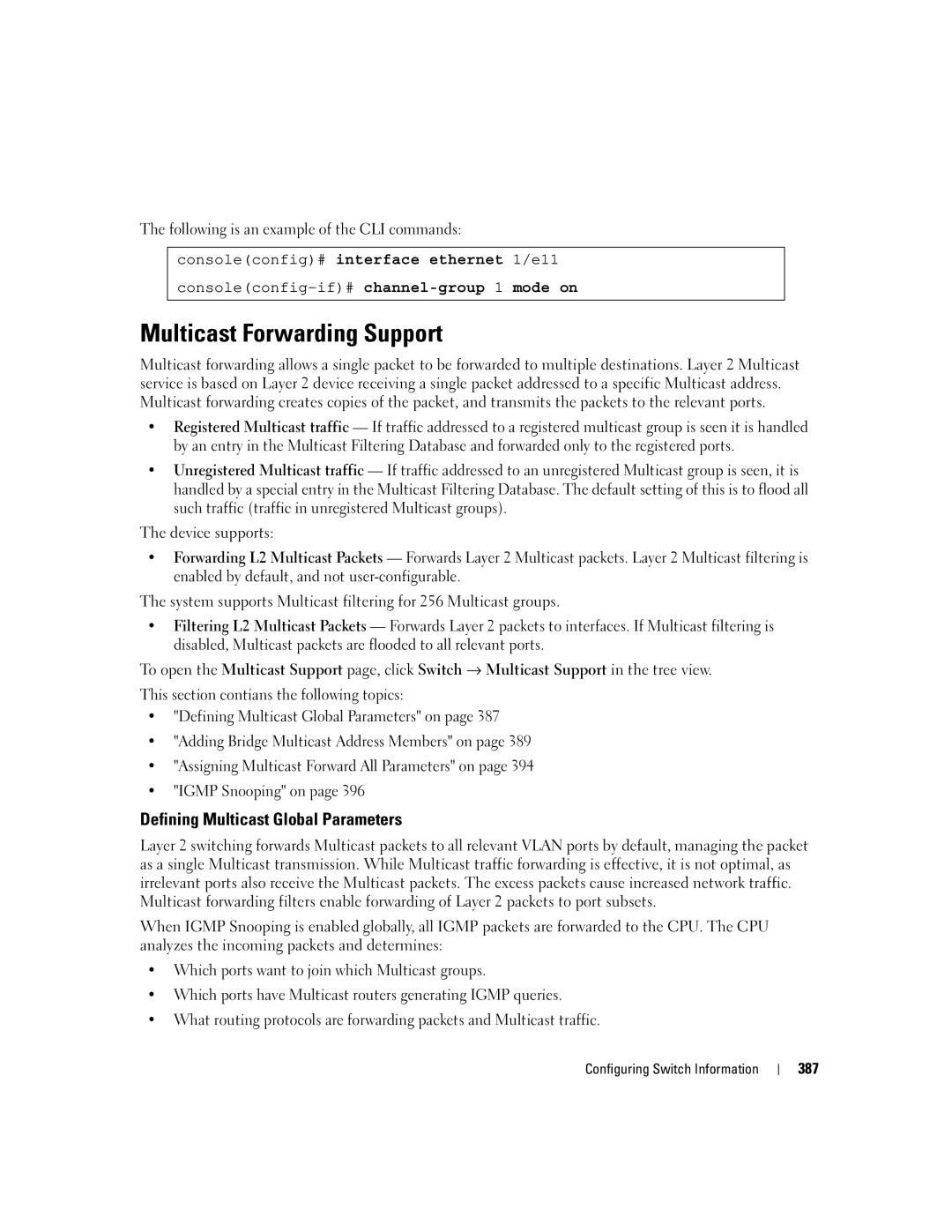 Dell 3548 manual Multicast Forwarding Support, Defining Multicast Global Parameters 