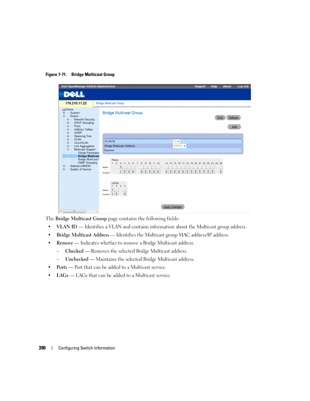 Dell 3548 manual Bridge Multicast Group 