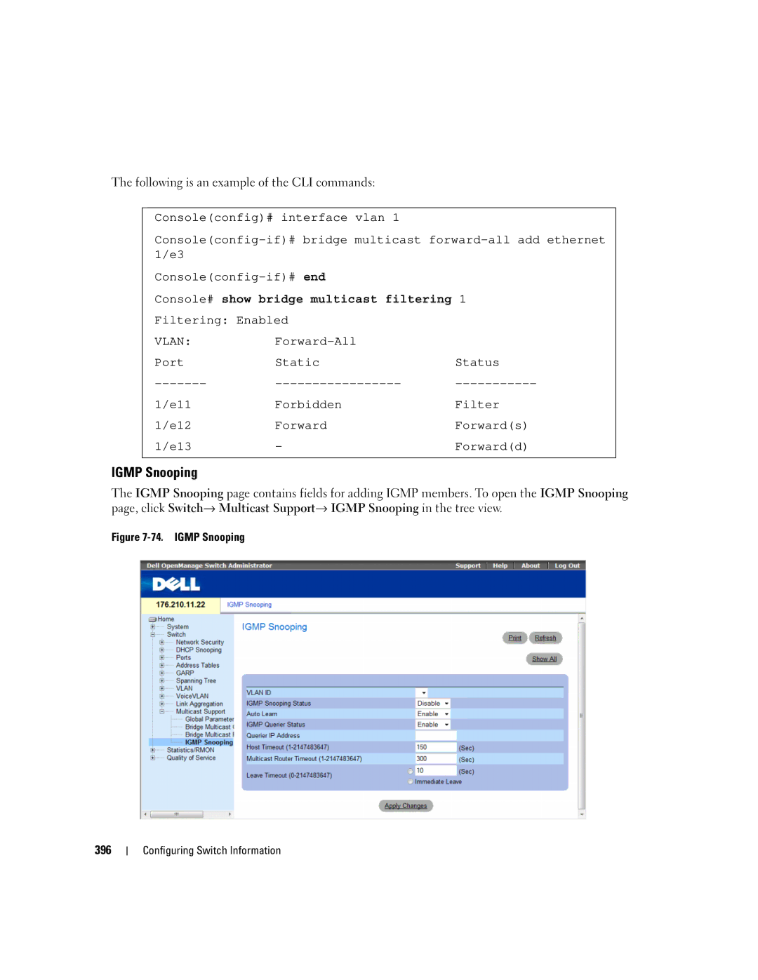 Dell 3548 manual Igmp Snooping, Console# show bridge multicast filtering 