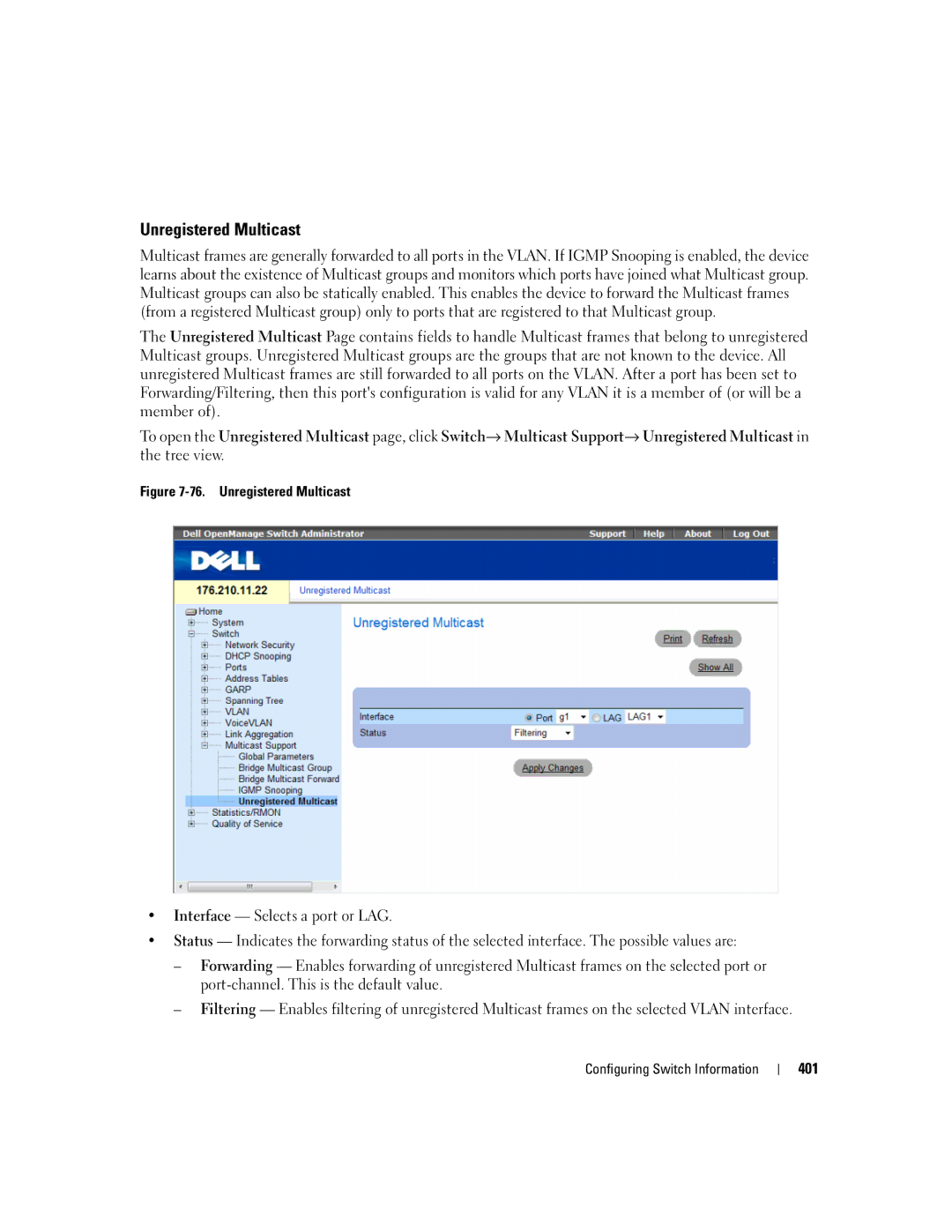 Dell 3548 manual Unregistered Multicast 