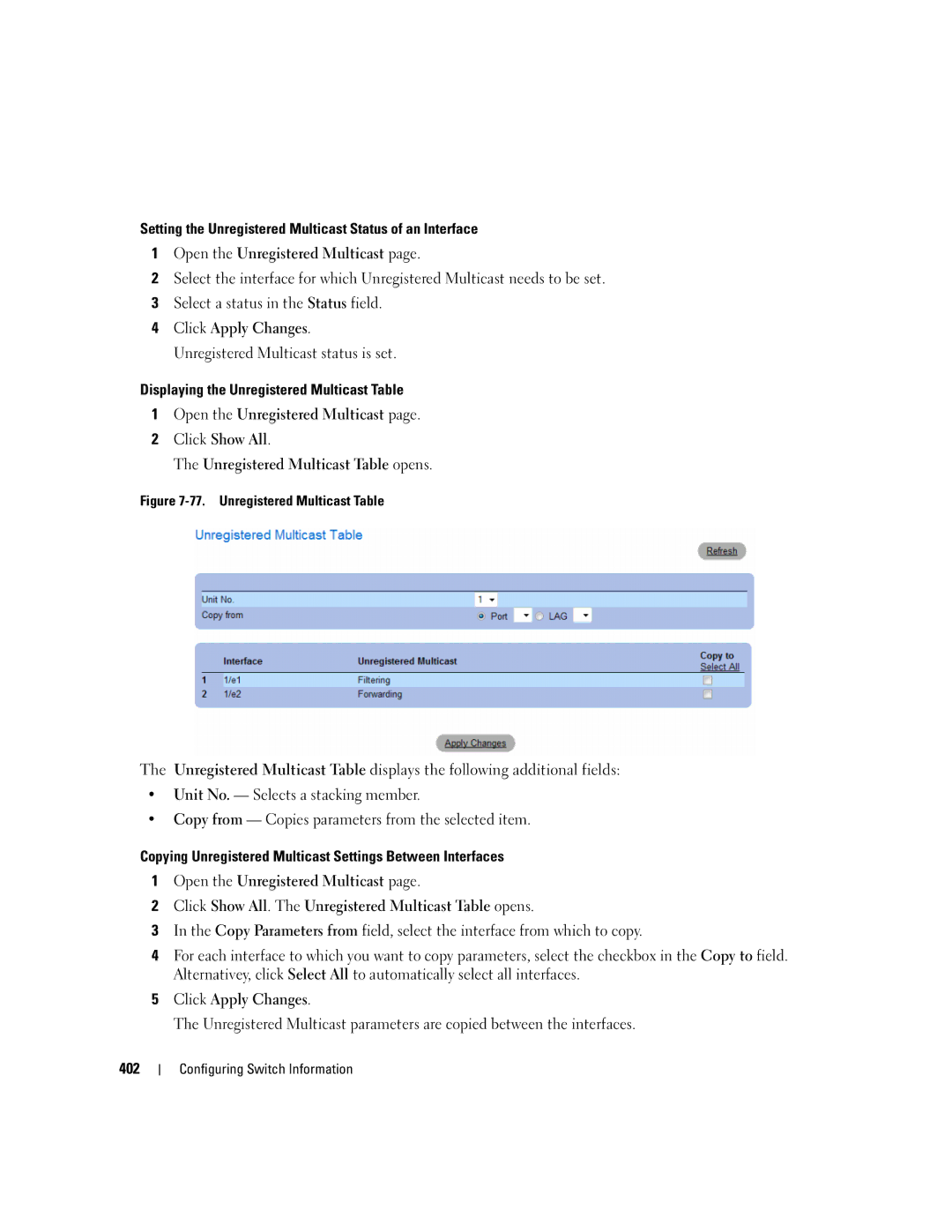 Dell 3548 manual Unregistered Multicast Table 