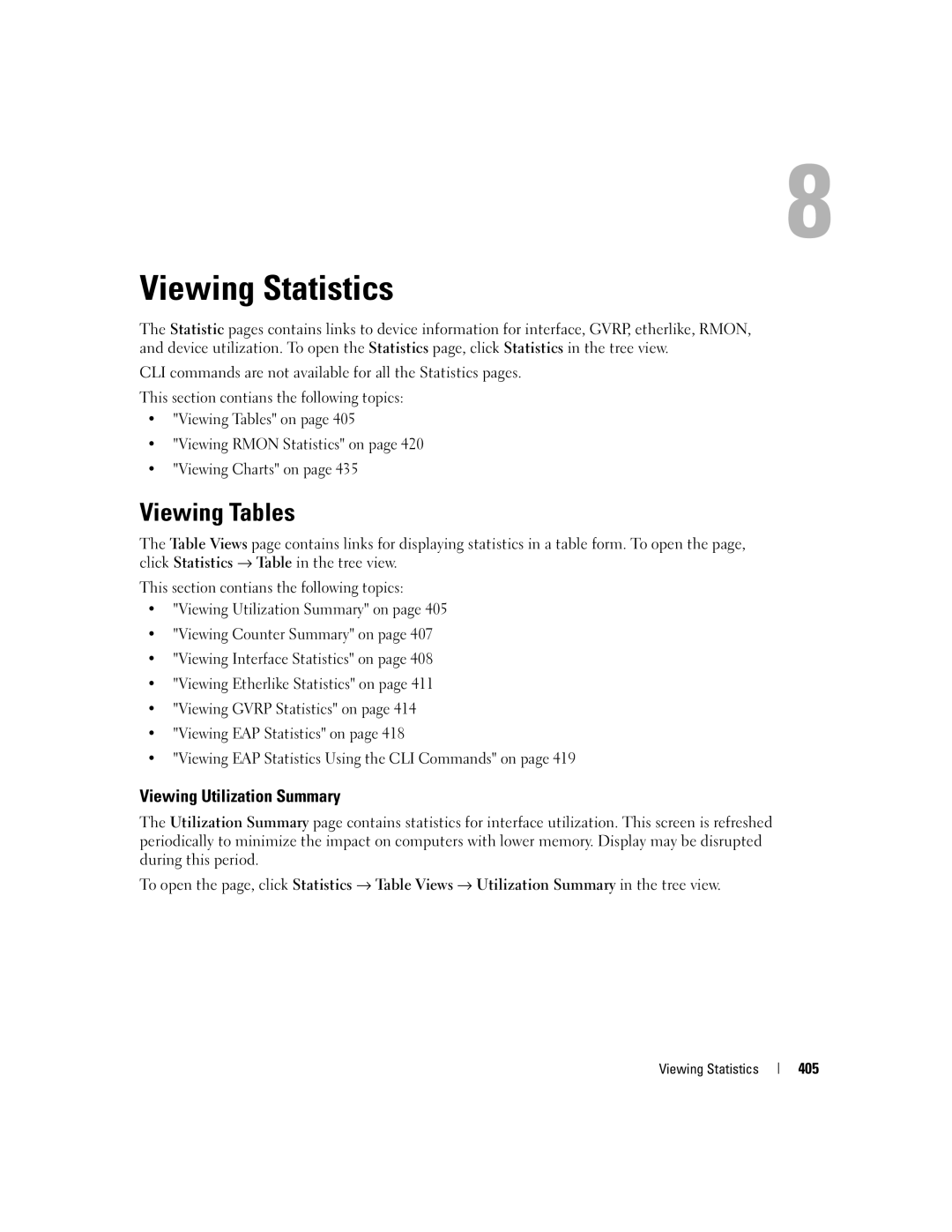 Dell 3548 manual Viewing Tables, Viewing Utilization Summary 