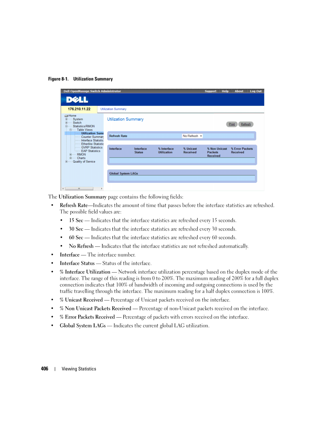 Dell 3548 manual Utilization Summary 