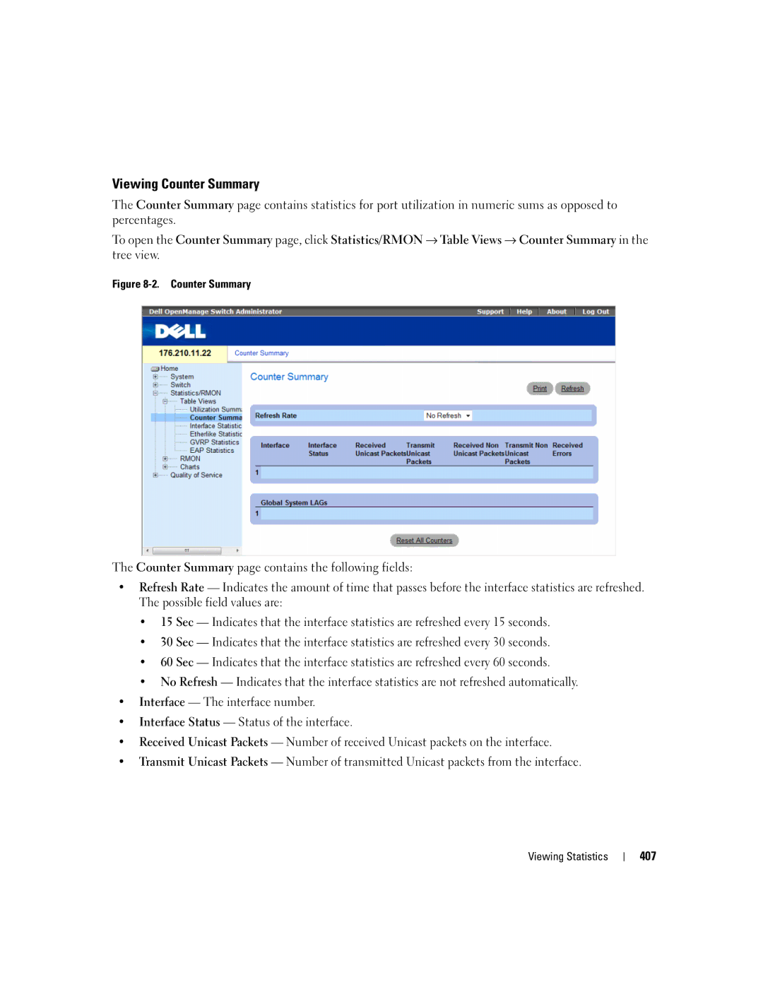 Dell 3548 manual Viewing Counter Summary 