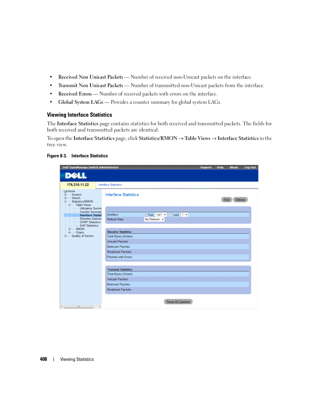 Dell 3548 manual Viewing Interface Statistics 