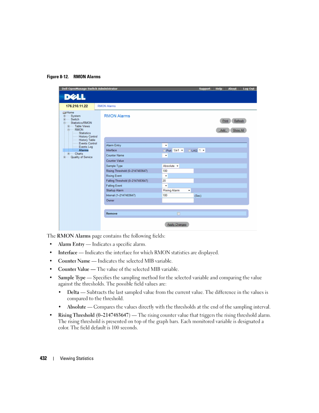 Dell 3548 manual Rmon Alarms 