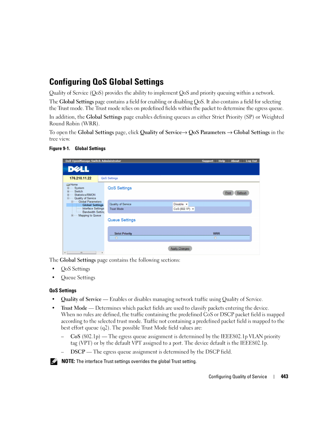 Dell 3548 manual Configuring QoS Global Settings 