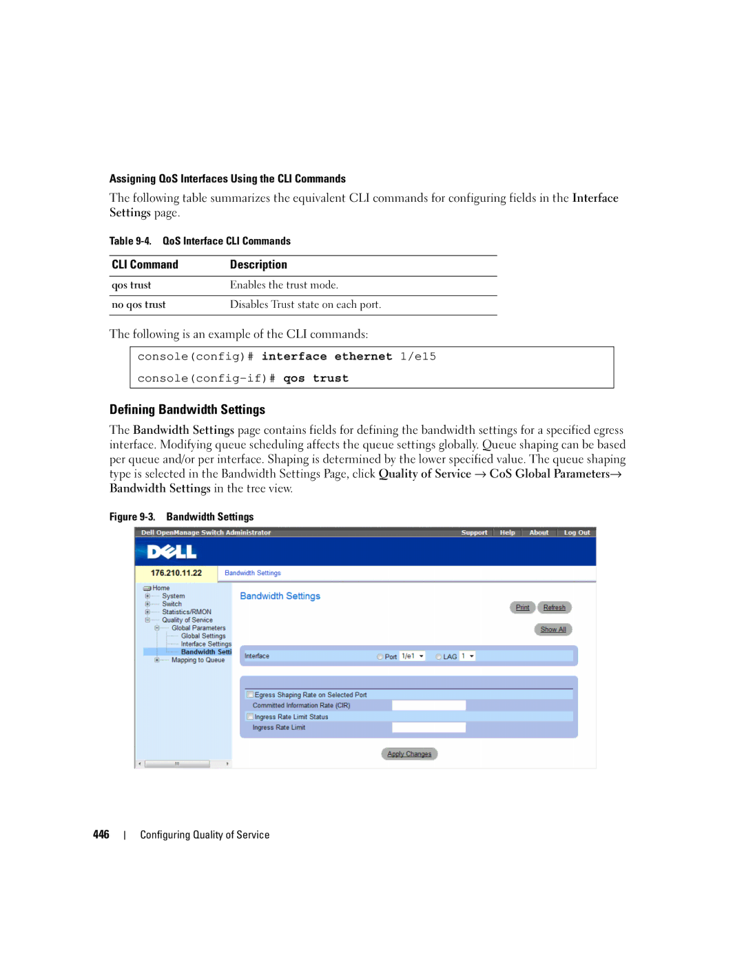 Dell 3548 manual Defining Bandwidth Settings 