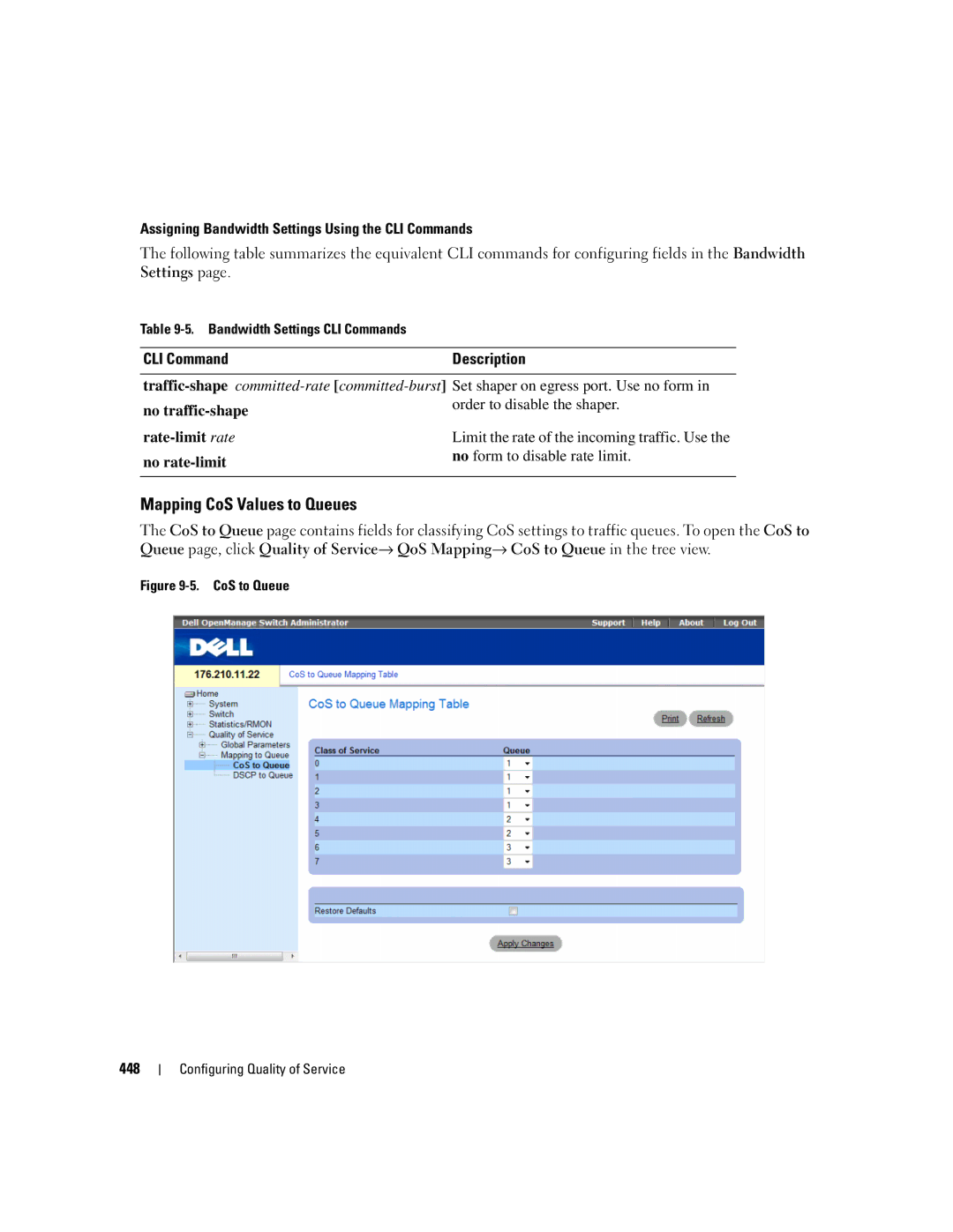 Dell 3548 manual Mapping CoS Values to Queues, CoS to Queue 