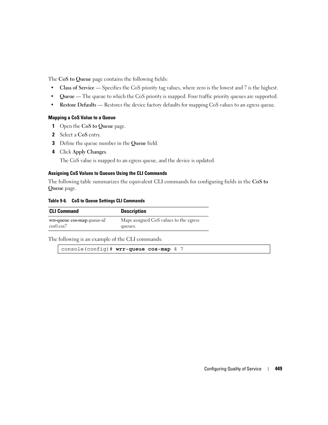 Dell 3548 manual Consoleconfig# wrr-queuecos-map4 