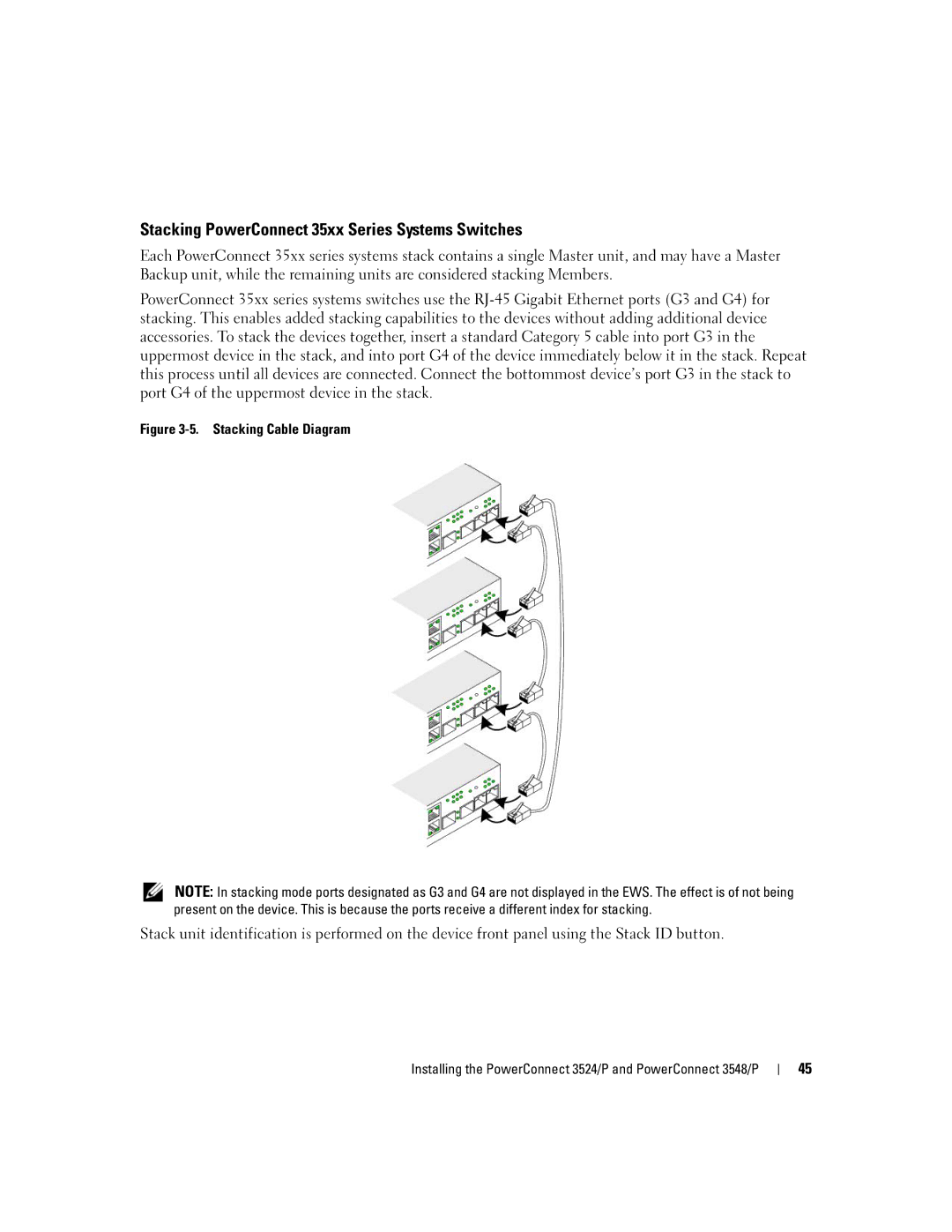 Dell 3548 manual Stacking PowerConnect 35xx Series Systems Switches, Stacking Cable Diagram 