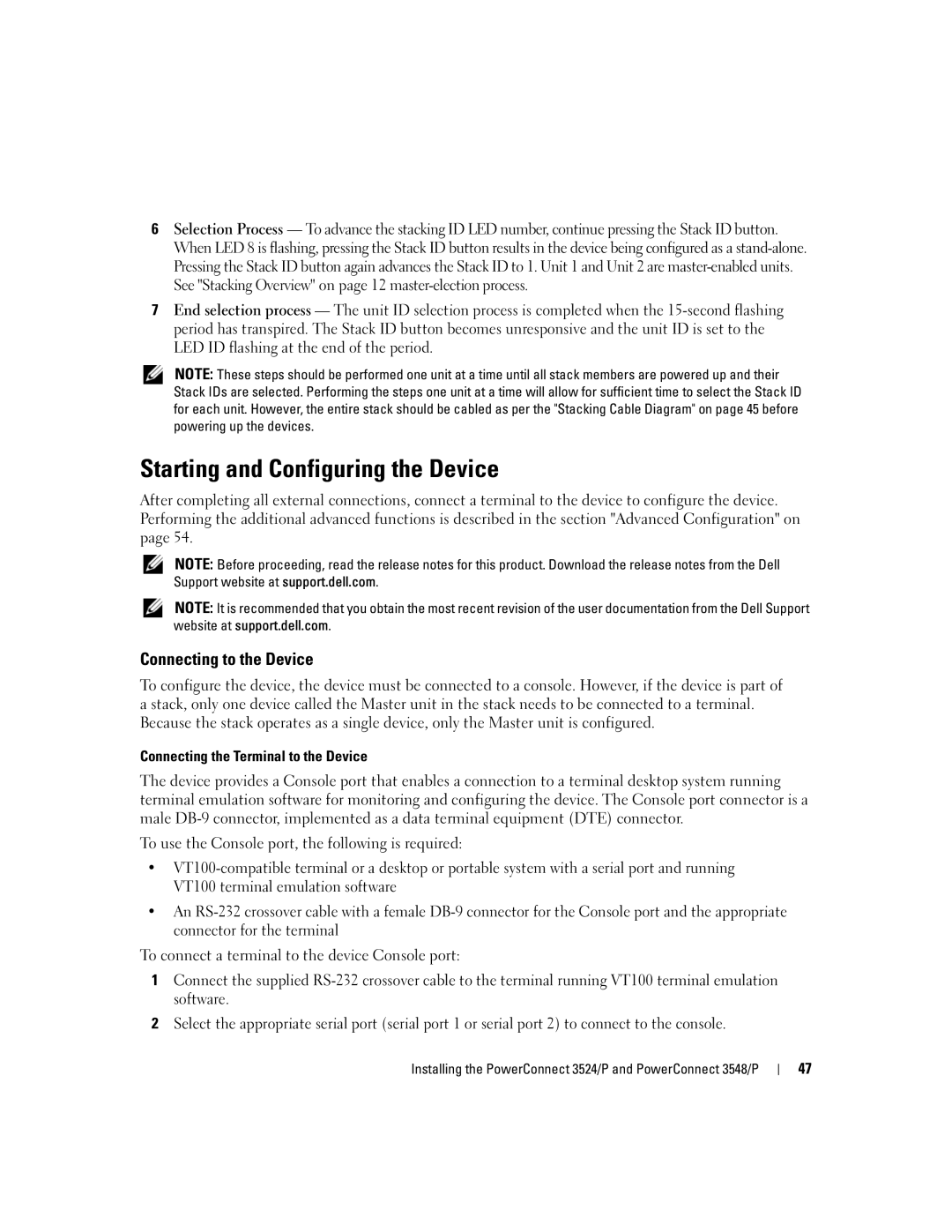 Dell 3548 manual Starting and Configuring the Device, Connecting to the Device 