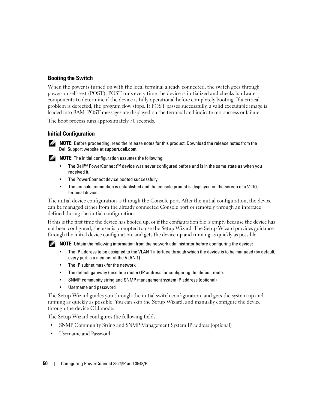 Dell 3548 manual Booting the Switch, Initial Configuration 