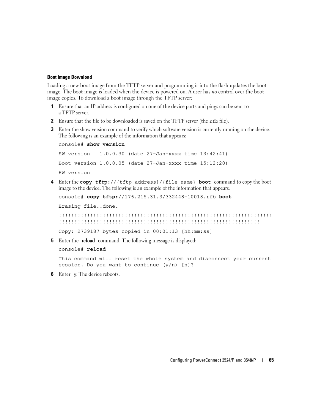 Dell 3548 manual Console# show version 