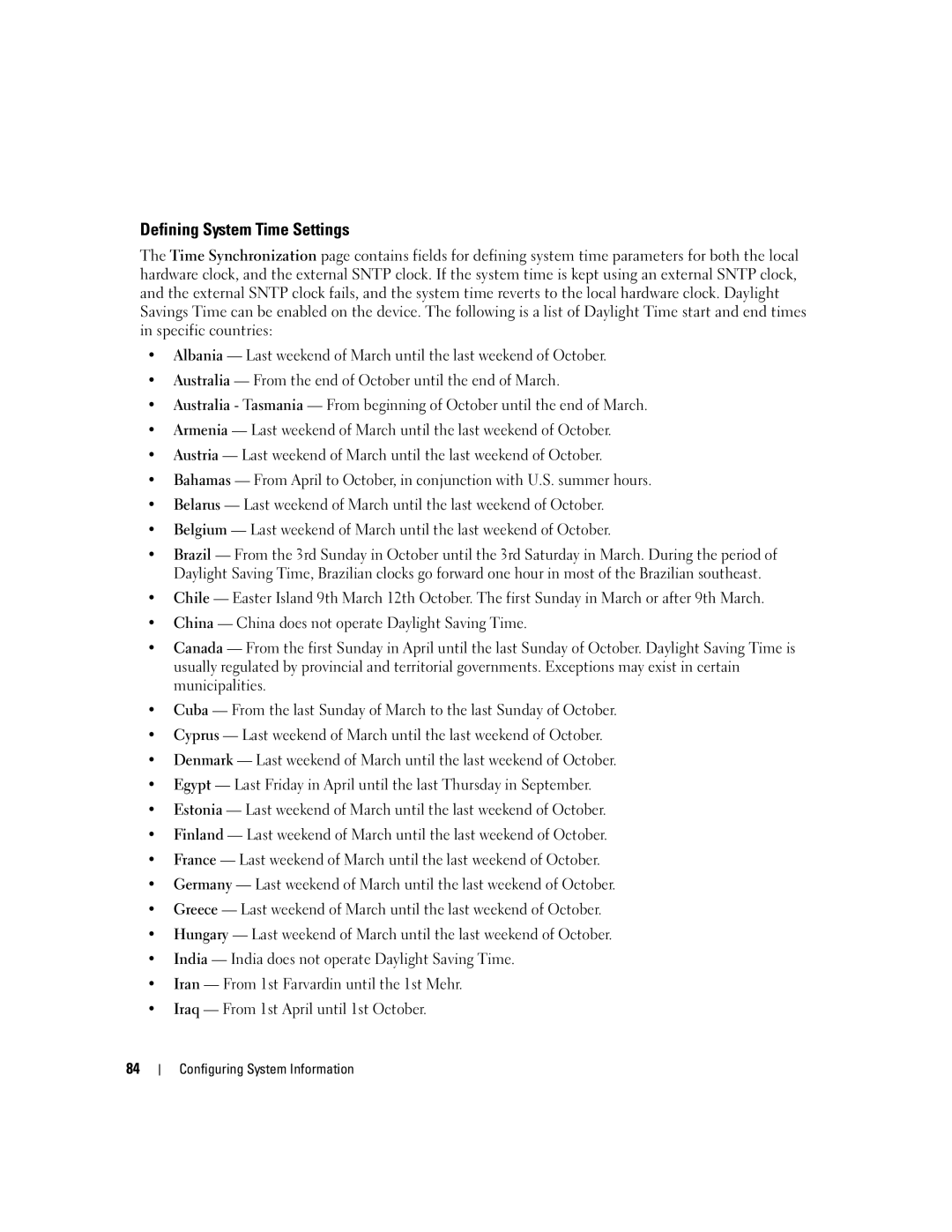 Dell 3548 manual Defining System Time Settings 