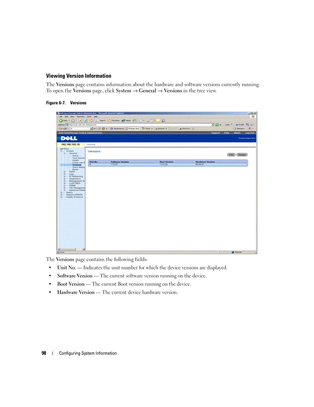 Dell 3548 manual Viewing Version Information, Versions 