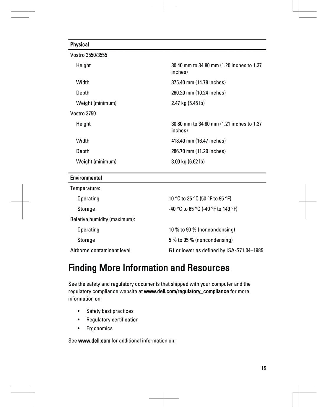 Dell 3550, 3555, 3750, 3350, 3450 manual Finding More Information and Resources, Environmental 