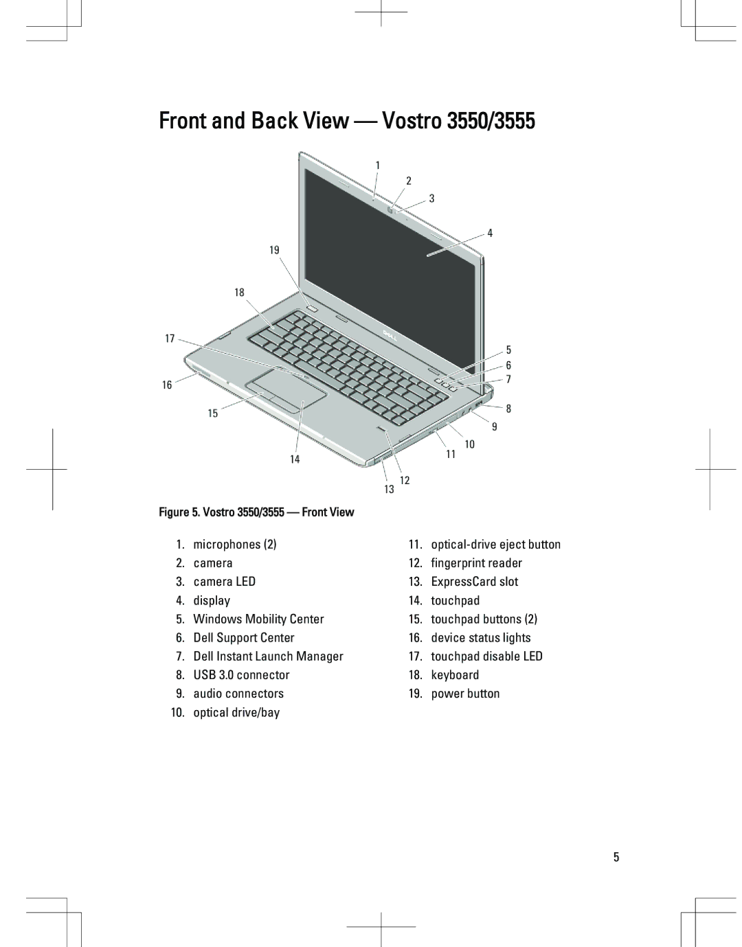 Dell 3750, 3350, 3450 manual Front and Back View Vostro 3550/3555, Vostro 3550/3555 Front View 