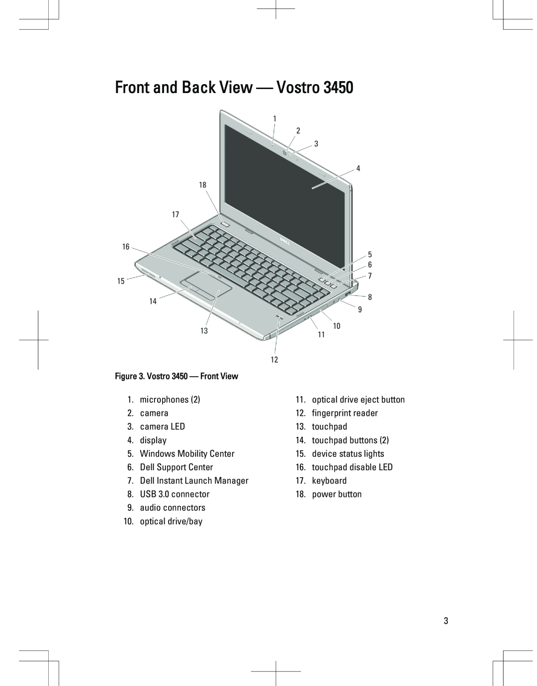 Dell 3350, 3550, 3555, 3750 manual Front and Back View - Vostro, Vostro 3450 - Front View 