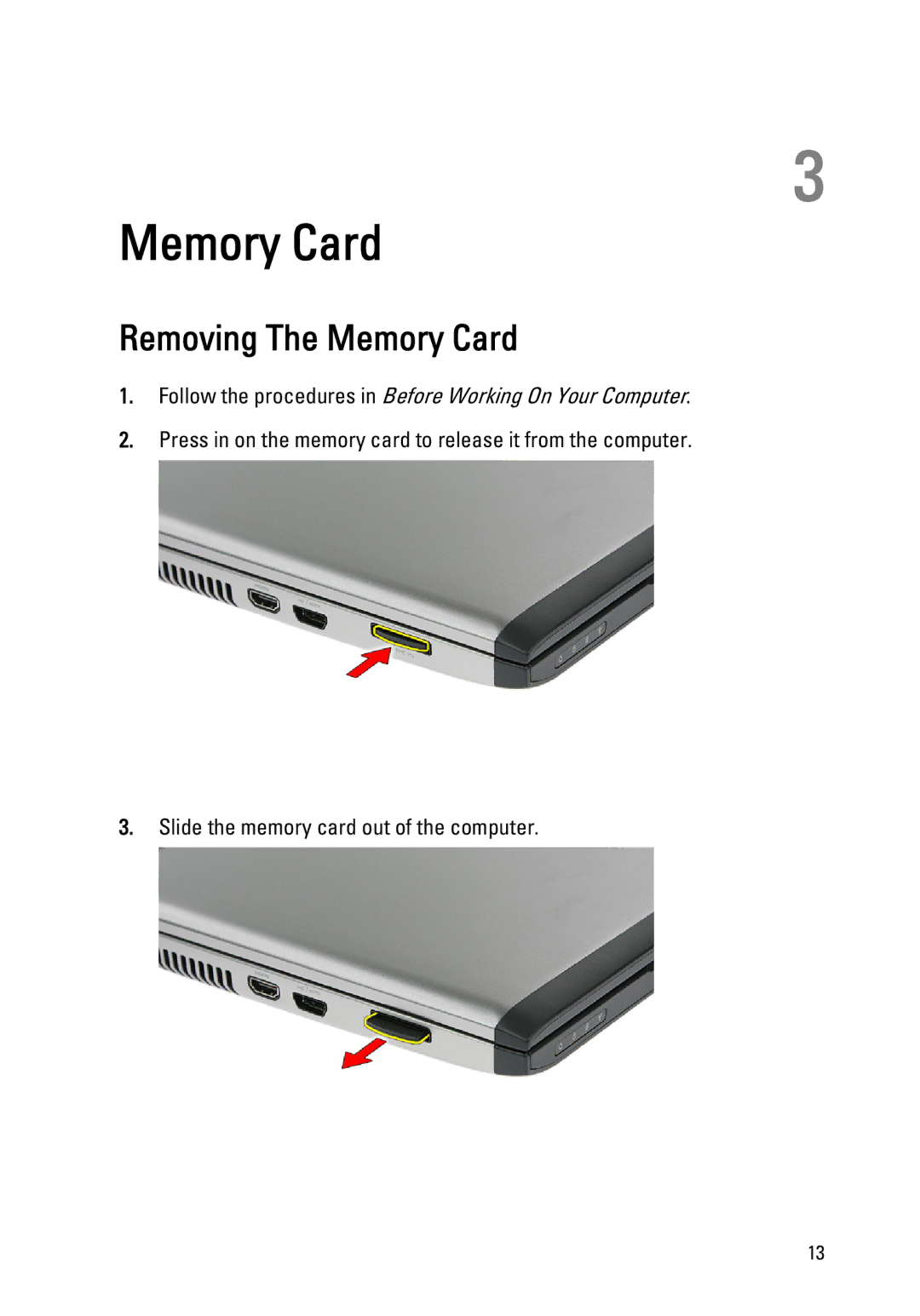 Dell 3550 owner manual Removing The Memory Card 