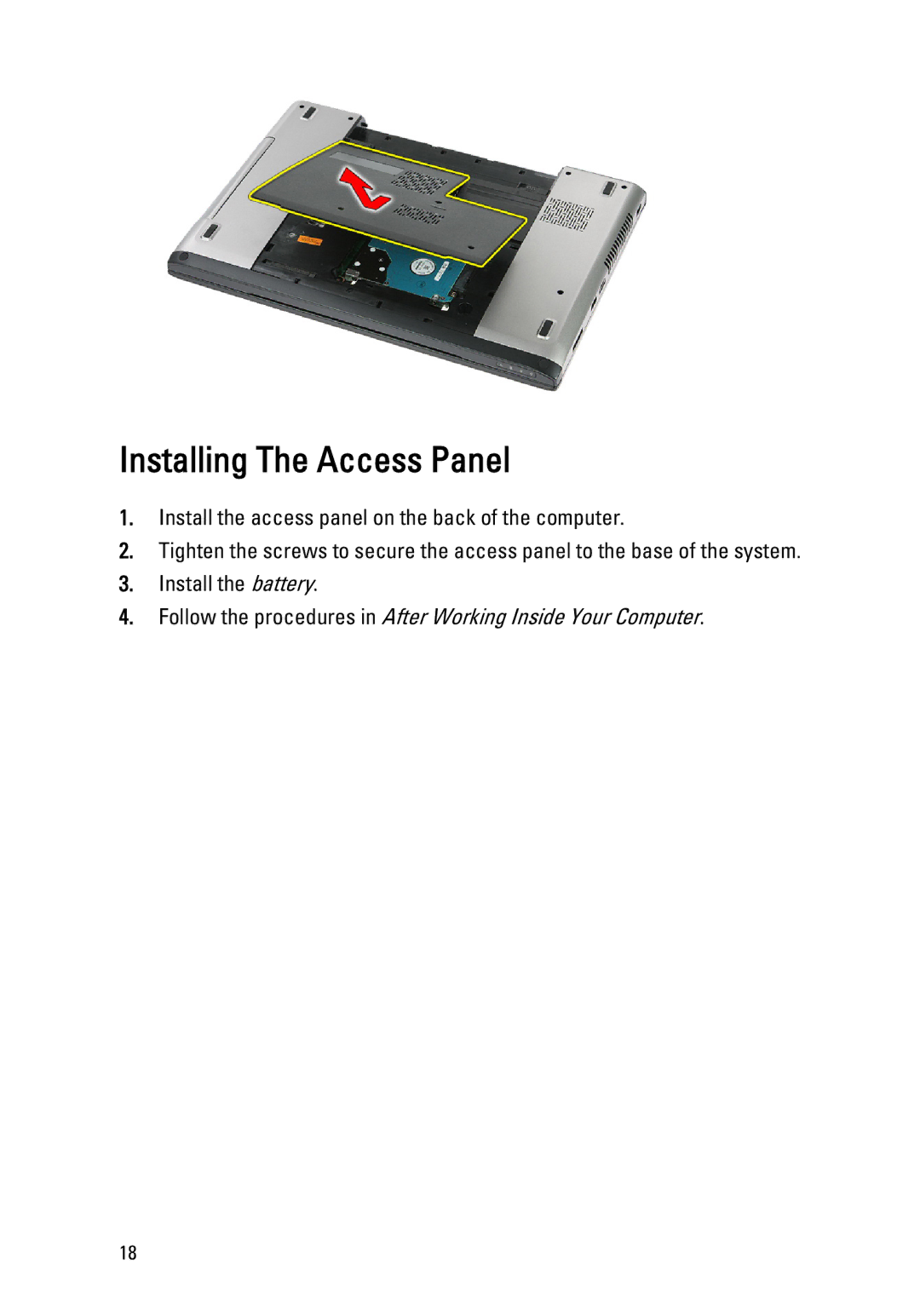 Dell 3550 owner manual Installing The Access Panel 