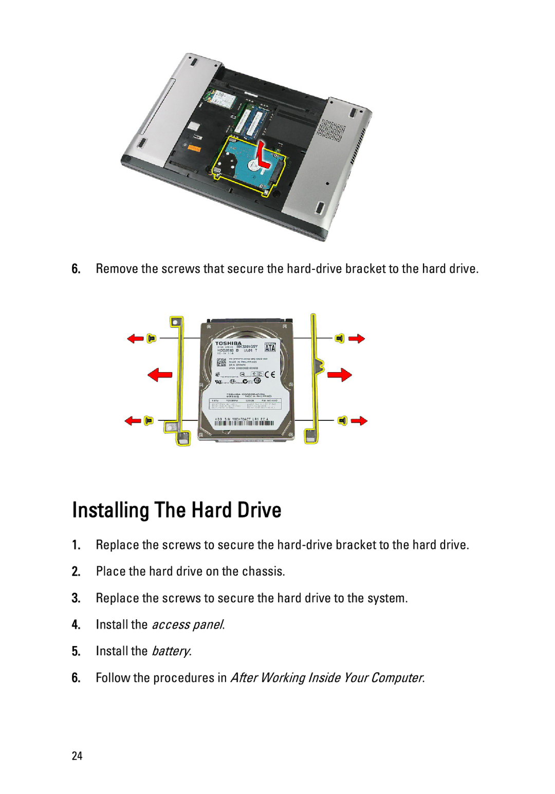 Dell 3550 owner manual Installing The Hard Drive 