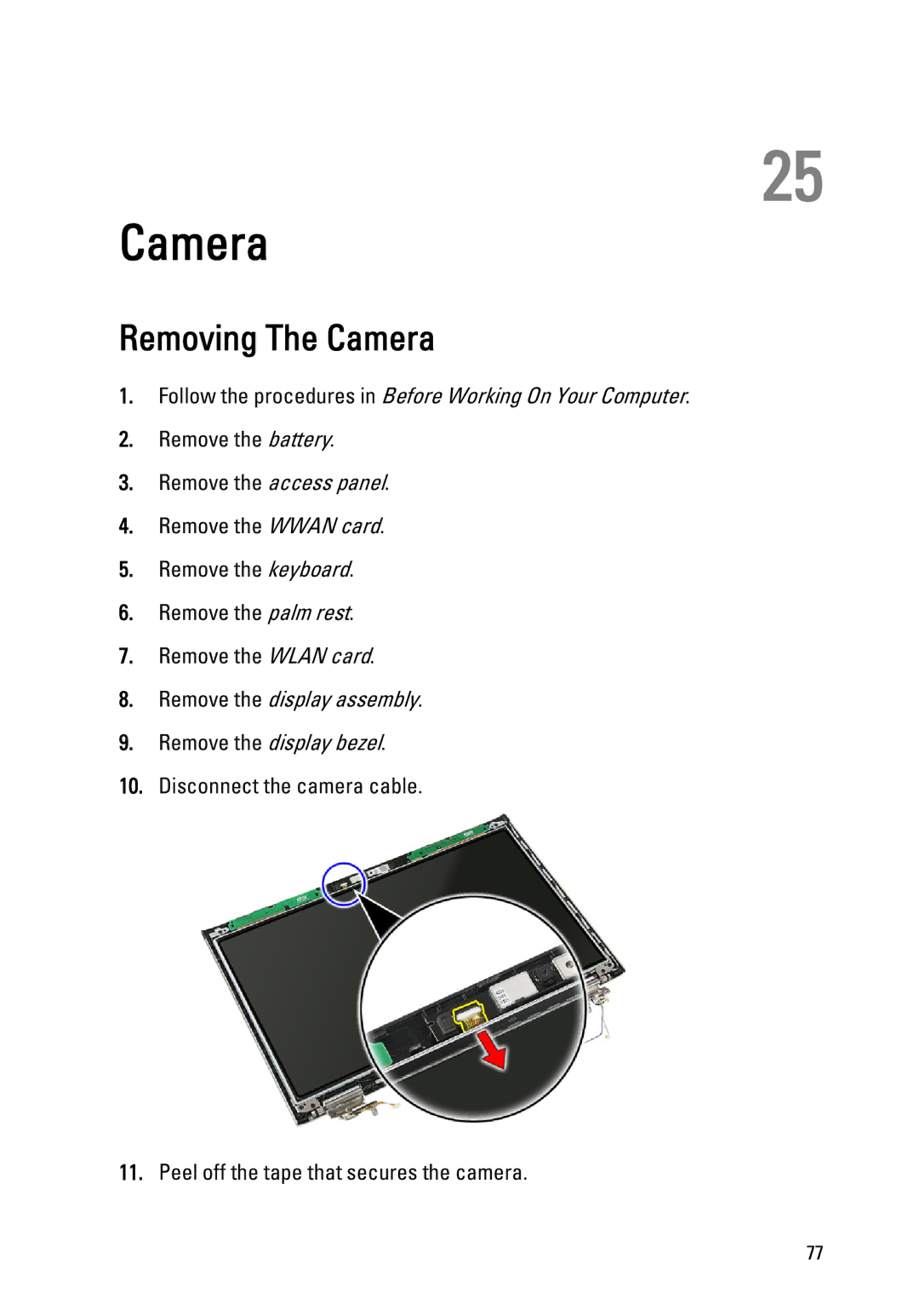 Dell 3550 owner manual Removing The Camera 