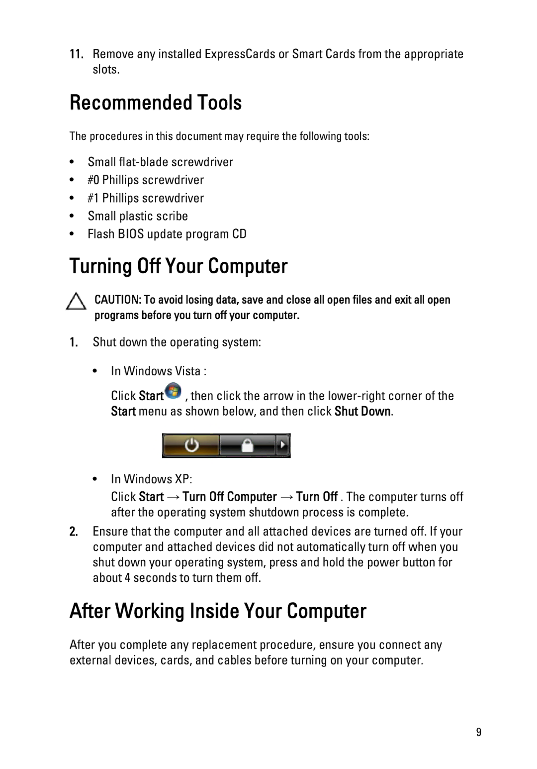 Dell 3550 owner manual Recommended Tools, Turning Off Your Computer, After Working Inside Your Computer 