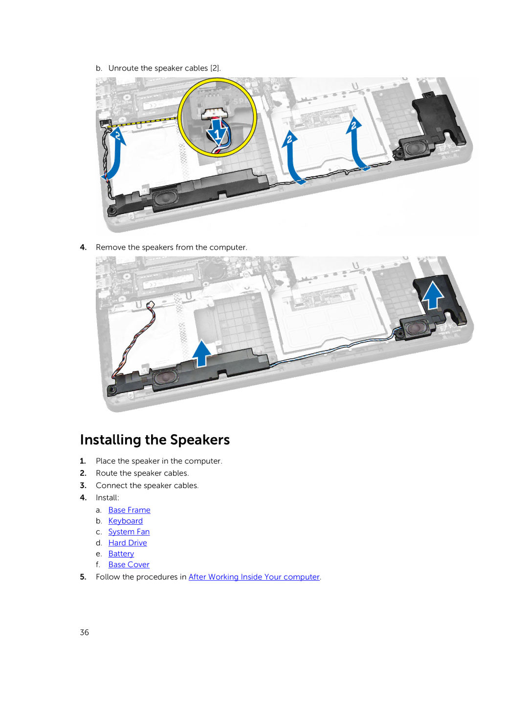 Dell 3550 owner manual Installing the Speakers 