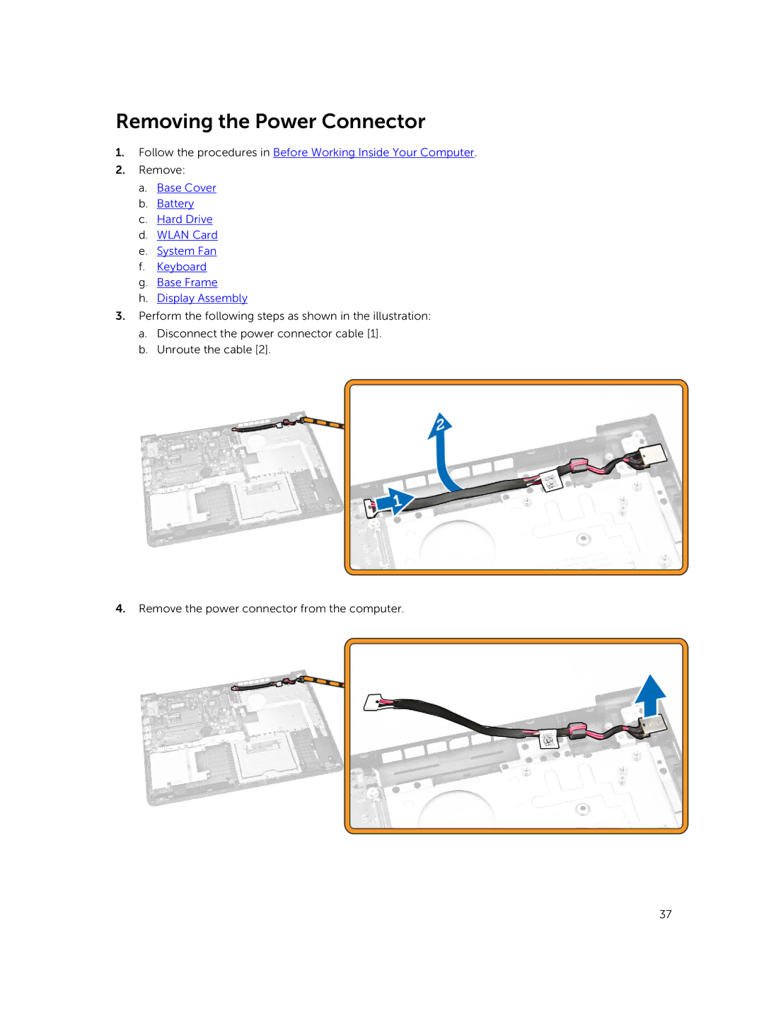 Dell 3550 owner manual Removing the Power Connector 