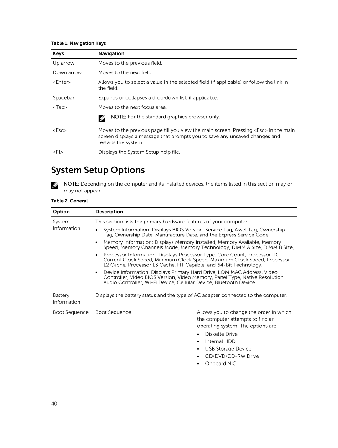 Dell 3550 owner manual System Setup Options 