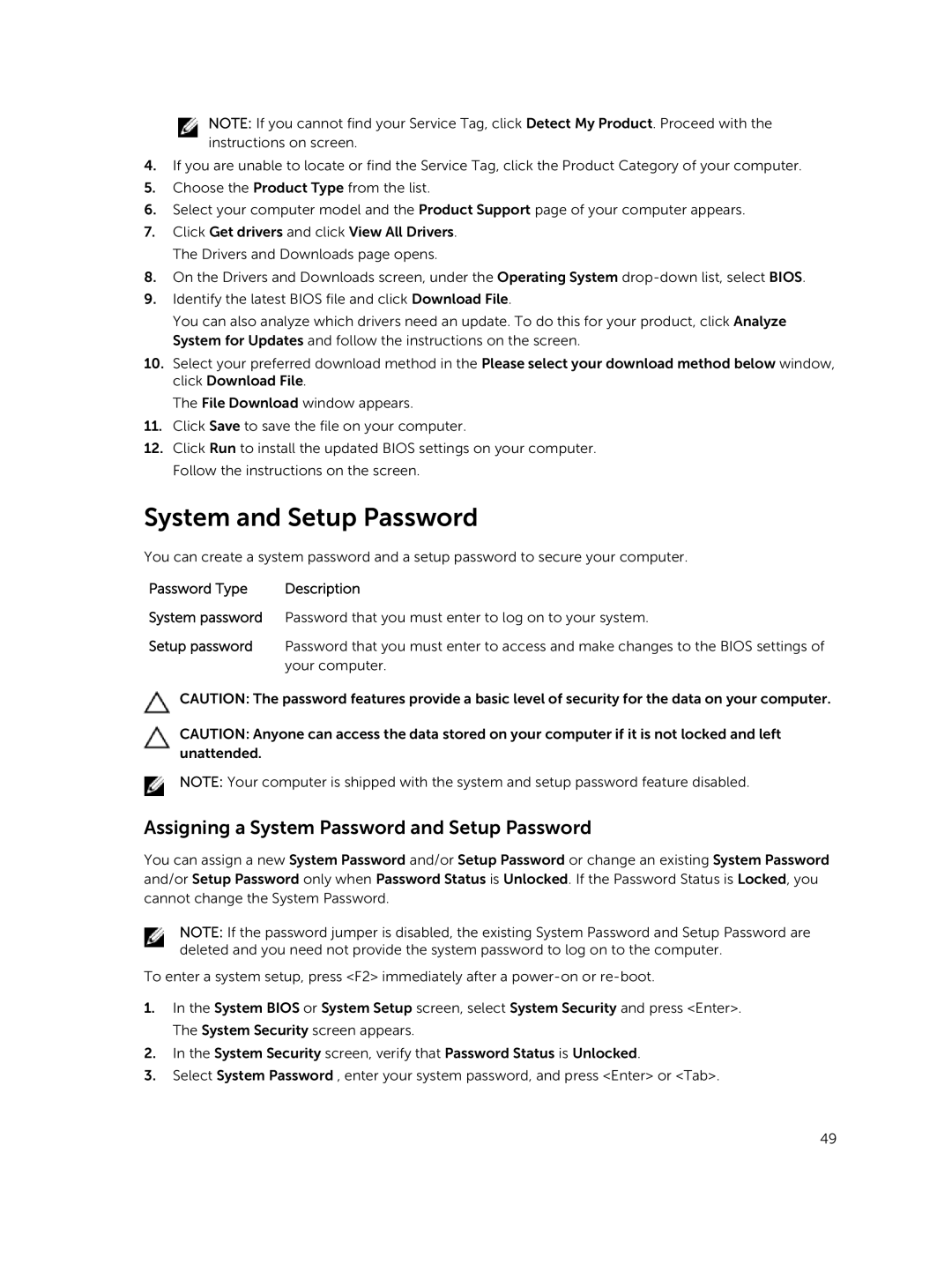 Dell 3550 owner manual System and Setup Password, Password Type 