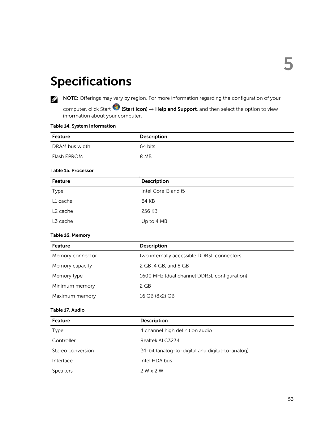 Dell 3550 owner manual Specifications 