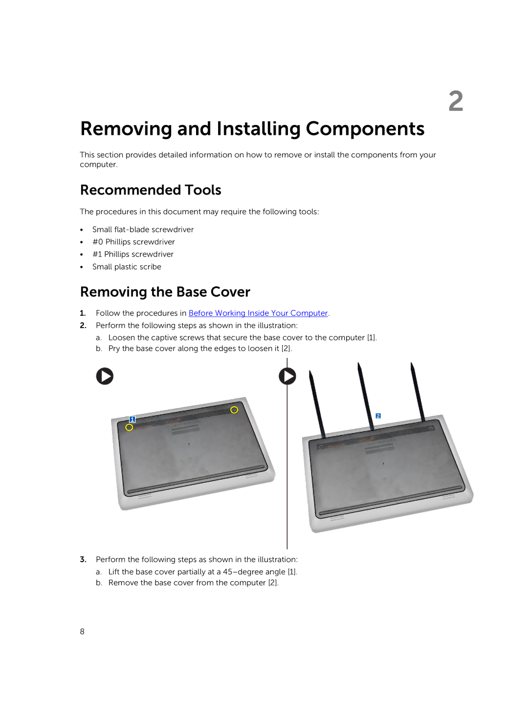 Dell 3550 owner manual Recommended Tools, Removing the Base Cover 