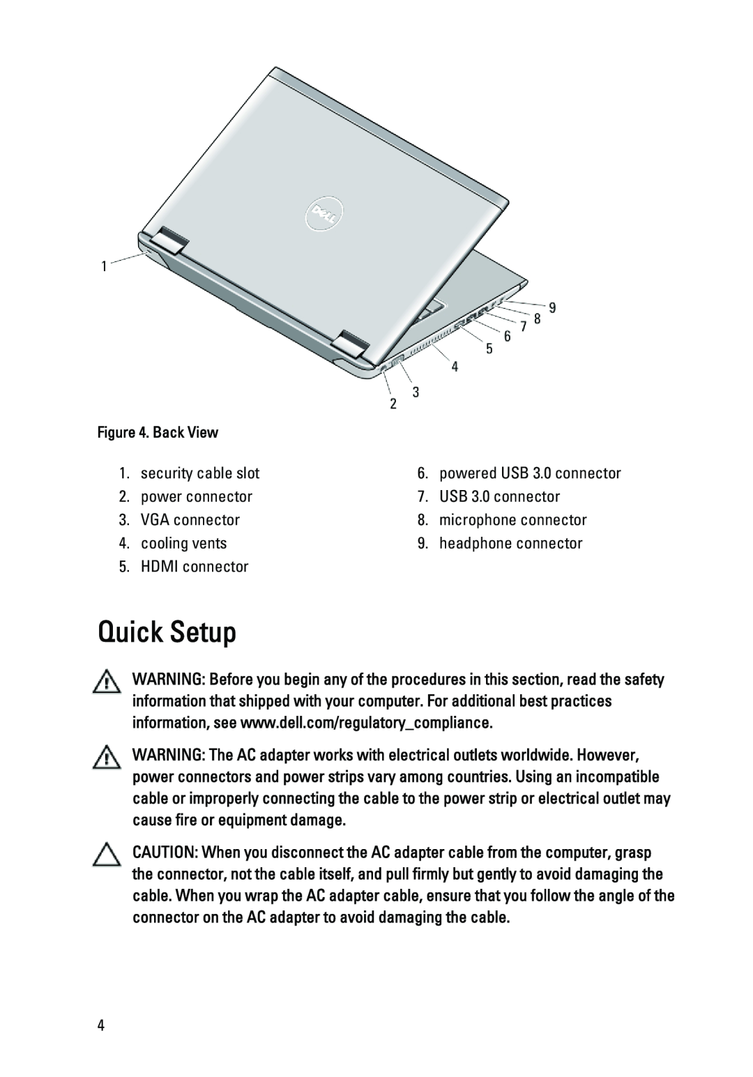 Dell 3560, 3460 manual Quick Setup, Back View 