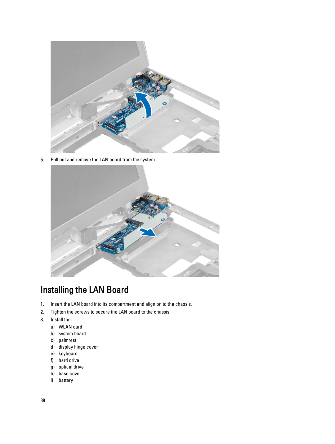 Dell 3560 owner manual Installing the LAN Board 