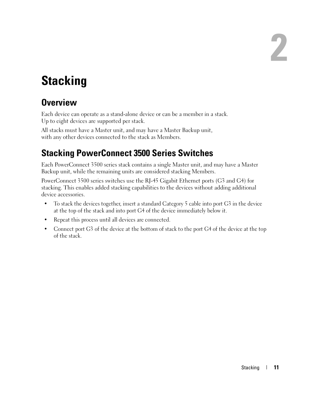 Dell 35XX manual Overview, Stacking PowerConnect 3500 Series Switches 